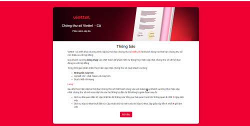 Thông báo về việc triển khai cấp bù thời hạn Chữ ký số VIETTEL-CA 2024